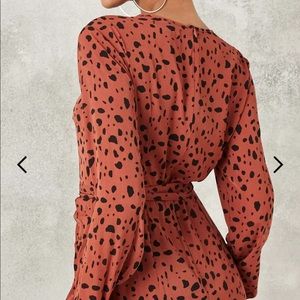 rust ruched button side dalmatian print